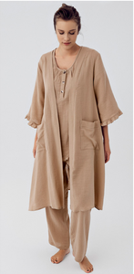 Bata de dormir personalizada Conjunto de pijamas de 3 piezas Ropa de salón Ropa de noche de media manga Ropa de dormir de mujer Muselina Ropa de Casa Correa de espagueti Negro - Product Image 5