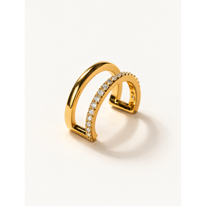 Pendientes de Oreja con Media Perla y Diamante, Joyería de Latón Chapado en Oro - Product Image 1