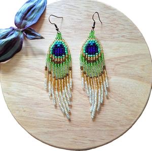 Ropa de fiesta, pendientes de gota de cuentas de semillas, pendientes de gota de cuentas de declaración hechos a mano, fábrica, proveedor de pendientes de cuentas bohemias, India - Product Image 1