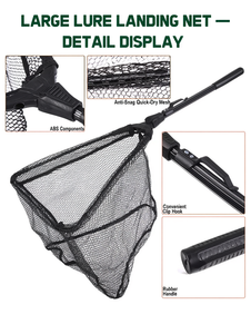 Épuisette de pêche pliable avec manche télescopique en aluminium, filet en caoutchouc, flottante, pour kayak, pêche à la truite et au bar - Product Image 4