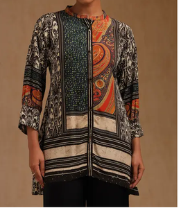 Multi Color Printed Women Kurta Unique Indian & <b>Pakistani</b> Clothing <b>Dress</b> Women with Loose Fit <b>Black</b> Ethnic Casual Daily Top - Product Image 2