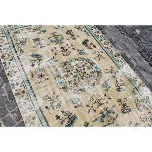 พรมสไตล์วินเทจผ้ากำมะหยี่8.2ft สีเบจสีฟ้า5.3 x ผ้ากำมะหยี่แฮนด์เมดทรงสี่เหลี่ยมผืนผ้าผ้าปะต่อผ้ายางโพลีเอสเตอร์ - Product Image 5