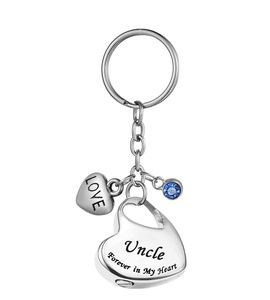 Oncle personnalisé métal famille en coeur en acier inoxydable mémorial souvenir urne porte-clés pour cendres crémation bijoux taille personnalisée - Product Image 1