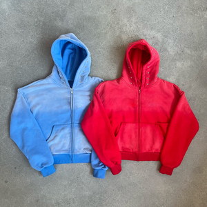 Algodón grueso 500Gsm Sudaderas con capucha de mezcla de algodón de peso pesado Custom Vintage Washed Men Sun Faded Zip Up Hoodie - Product Image 2