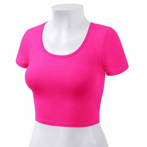 Camiseta corta informal para mujer Camiseta ajustada de algodón y poliéster de longitud corta con diseño impreso y logotipo para el verano - Product Image 3