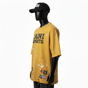 Camiseta 100% algodón para hombre, corte holgado, estampada, camiseta extragrande para hombre, algodón teñido, estilo desgastado, estampado en serigrafía, logotipo personalizado, camiseta para hombre - Product Image 4