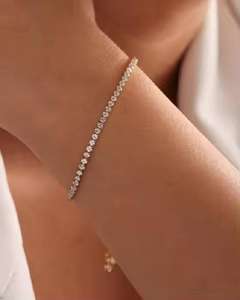 4x6mm 8 "Tenis VVS Moissanite diamante tenis enlace pulsera paso diamante probador redondo brillante corte chapado en oro 925 joyería fina - Product Image 2