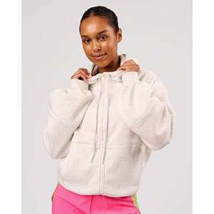 Women's Loose Fit Zip-Up Hooded Sweatshirt-Silver Marl Silk Embroidered - Product Image 2