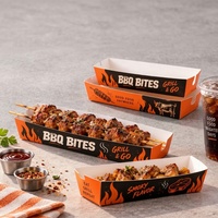 Barquette alimentaire en papier personnalisée pour brochettes de barbecue, kebab, poulet grillé, satay, yakitori, emballage à emporter pour la restauration de rue