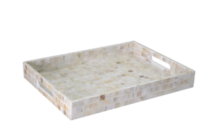 Plateau rectangulaire en nacre incrustée fait à la main avec poignées découpées, plateau de service décoratif pour la décoration de la maison, fabriqué au Vietnam - Product Image 3