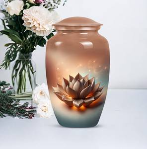 Elegante urna de cremación de flor de loto de metal pequeña de 10 "grande y 3" recuerdo conmemorativo personalizable con cenizas humanas - Product Image 5