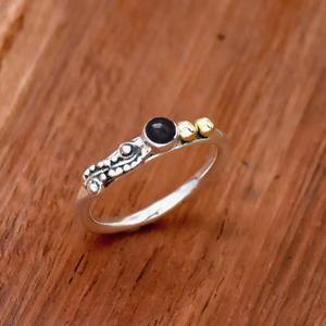 Bague Onyx noir 925 en argent Sterling pierre ronde minimaliste minuscule fiançailles bohème bijoux faits à la main bague - Product Image 2