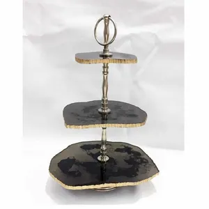 Resin decorative plated Folded type party wear cake stand Black and White 3 Tier Dessert Cake Stand