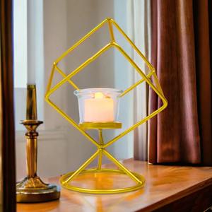 Minimalist Scandinavian Style Gold Wireframe Tea Light <b>Holder</b> with <b>Glass</b> Insert Elegant Geometric Hourglass Metal <b>Candle</b> <b>Holder</b> - Product Image 4