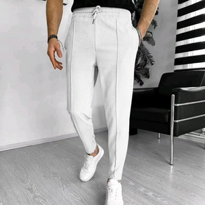 Verano nuevos hombres Waffle ropa deportiva Casual Joggers trajes hombres Joggers pantalones de chándal para hombres 100% algodón cintura elástica cintura media - Product Image 4