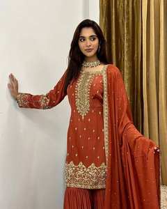 Designer pakistanais entièrement brodé séquence travail prêt à l'emploi Salwar Kameez Chinon soie cousu vêtements de mariage costumes pour les fêtes - Product Image 2