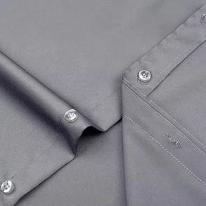 เสื้อเชิ้ตผู้ชายแบบทางการ ผ้าซาตินถัก สำหรับฤดูใบไม้ผลิ ทรงเข้ารูป แขนยาว สีพื้น คอตั้ง ยืดหยุ่นสูง ระบายอากาศได้ดี ไซส์ใหญ่ - Product Image 4