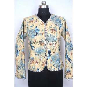 Chaqueta acolchada de algodón con estampado de bloque de mano Reversible de otoño Fabricación al por mayor Abrigo cortavientos corto de bajo precio - Product Image 6