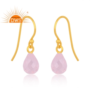 New Trendy Best Selling Sterling Silver Natural Rose Quartz Gemstone <b>Dangle</b> <b>Earring</b> Jewelry Manufacturer - Product Image 2
