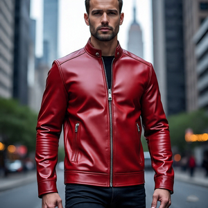 แจ็กเก็ตหนังแฟชั่นสำหรับผู้ชายแจ็กเก็ตหนังพียูคอตั้งมีซิปหลายกระเป๋า - Product Image 3