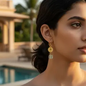 Boucles d'oreilles pendantes géométriques en perles et diamants pour femmes, pour mariage et soirée - Product Image 3