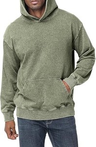 Plain Solid Hoodie Hombres Oversized Cotton Fleece Street Style Acid Wash Hoodie Cómoda sudadera suelta - Product Image 4