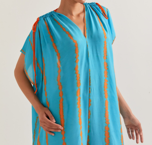 100% rayonne bande cravate-teinture robe longue caftan Style vêtements de plage robe les deux côtés fente robe d'été cordon pour manches réglables - Product Image 4