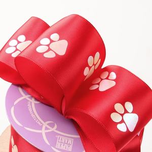 Solid <b>Red</b> Paw Print Satin <b>Ribbon</b> Roll Floral Style for Birthday Gift Wrapping and Packaging Made of Durable Polyester - Product Image 4