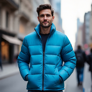 เสื้อโค้ทขนเป็ดมาตรฐานสำหรับผู้ชาย, เสื้อโค้ทขนเป็ดบุนวมปกคอตั้งสีพื้นเสื้อกันลมด้านหน้า - Product Image 5