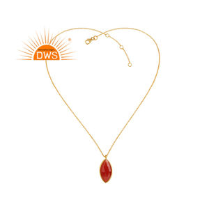 Vente chaude en argent sterling plaqué or 18 carats pendentif en pierre précieuse d'onyx rouge naturel collier demi-fabricant de bijoux fins - Product Image 1