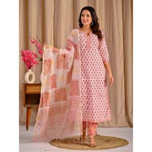 Ensemble Kurta et pantalon en coton blanc, imprimé motif Butta Block, style décontracté pour la saison printanière - Product Image 5