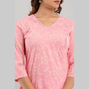 Vestidos de carrera Kurta rectos con estampado floral rosa para mujer (SHKUP1218) - Product Image 2