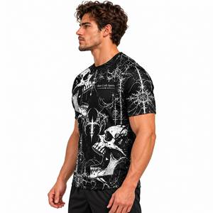 <b>Men's</b> Gothic <b>Skull</b> Print T-<b>Shirt</b> Black Short Sleeve O-Neck Sublimation Transfer Polyester Jersey - Product Image 4