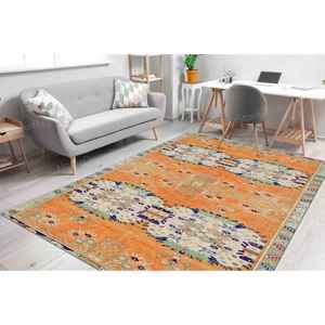 Orange Ethnic Pattern Printed <b>Rug</b>: Luxury Turkish Design for Salons,Chenille <b>Rug</b> - Product Image 4