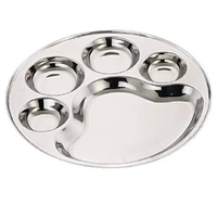 Nouveau design plaque en acier inoxydable avec impression de logo de taille personnalisée plaques de qualité alimentaire en acier inoxydable 5 sections plaque ronde