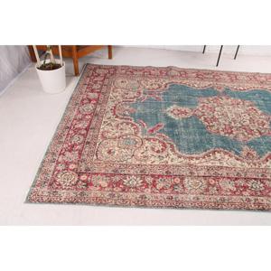 Turkish Vintage Rug, 0.6x10.3 ft <b>Runner</b> Rug, <b>Red</b> Blue Animal Print Rug - Product Image 4