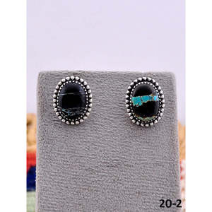 Southwest-Style Black Jack Turquoise & <b>Sterling</b> <b>Silver</b> <b>Stud</b> Earrings Water Drop Shape with Bezel Setting - Product Image 2