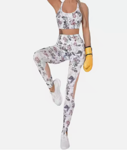 Conjunto de Yoga sin costuras de 2 piezas para mujer de alta calidad, mallas elásticas para correr y logotipo de sujetador en la cintura para fitness de verano - Product Image 5