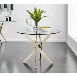 Leg <b>Dining</b> <b>Table</b> Sets Stainless Steel Tempered Glass Top Metal Extendable Round 8 Chairs Modern Luxury <b>Dining</b> <b>Table</b> Business - Product Image 4