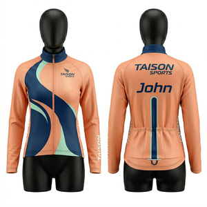Women <b>Cycling</b> <b>Jacket</b> Premium Polyester Spandex Fabric Orange Green Geometric Panel Design Breathable CustomLogo <b>Jacket</b> for Women - Product Image 2