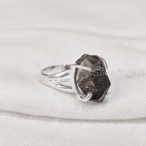 Bague pour femme en pierre brute, quartz fumé naturel, style bohème gypsy, faite à la main, en argent sterling 925, pour Noël - Product Image 3