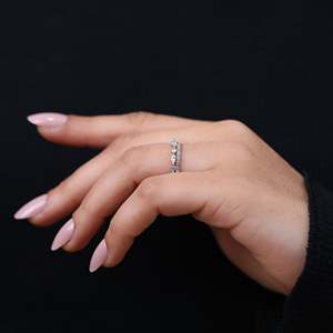 Double Row Eternity Wedding Band with <b>Emerald</b> Cut Lab Grown Diamonds Yellow Gold Bezel <b>Set</b> <b>Jewelry</b> IGI Certified - Product Image 5