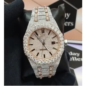 High Quality Branded Fully Iced Out Moissanite Diamond Micro Setting Hiphop Stainless Steel Automatic Movement Watch For Men