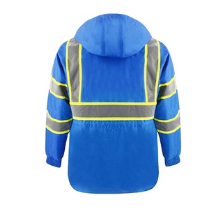 Veste de sécurité bleue haute visibilité avec rayures réfléchissantes Accents jaunes Vêtements de travail à capuche imperméables pour la protection extérieure - Product Image 2