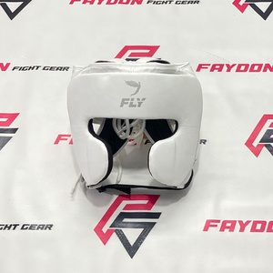 Genuine Cowhide Leather Open Face Laced Up Adjustable FLY White <b>Head</b> Gear Customized Protection Boxing Muay Thai <b>Head</b> Guard - Product Image 1