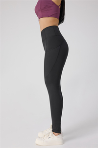 Venta directa de fábrica Pantalones de control de barriga Entrenamiento Fitness para mujeres Correr Pantalones de Yoga de cintura alta elásticos de 4 vías con Pock - Product Image 2