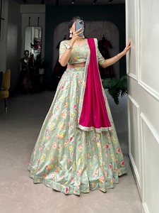 ผ้าไหมทัสซาร์พิมพ์ลายดอกไม้ออกแบบล่าสุดทำงาน lahenga choli - Product Image 2