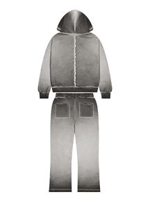 2025 Custom Men Winter <b>Vintage</b> Acid Wash Tech Fleece Drawstring Hoodies Sweat <b>Pants</b> Set Flared Sweatpants Tracksuit - Product Image 2