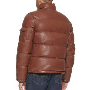 Veste bouffante en cuir véritable marron style motard veste d'hiver longue élégante avec logo personnalisé pour hommes - Product Image 2