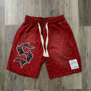Short décontracté pour hommes avec perles en strass et logo brodé personnalisé OEM vente en gros design légèrement délavé - Product Image 1
